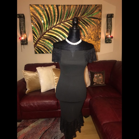 💥LAST👆size 6💥Black Lace Detail Asymmetric Dress - Picture 3 of 8